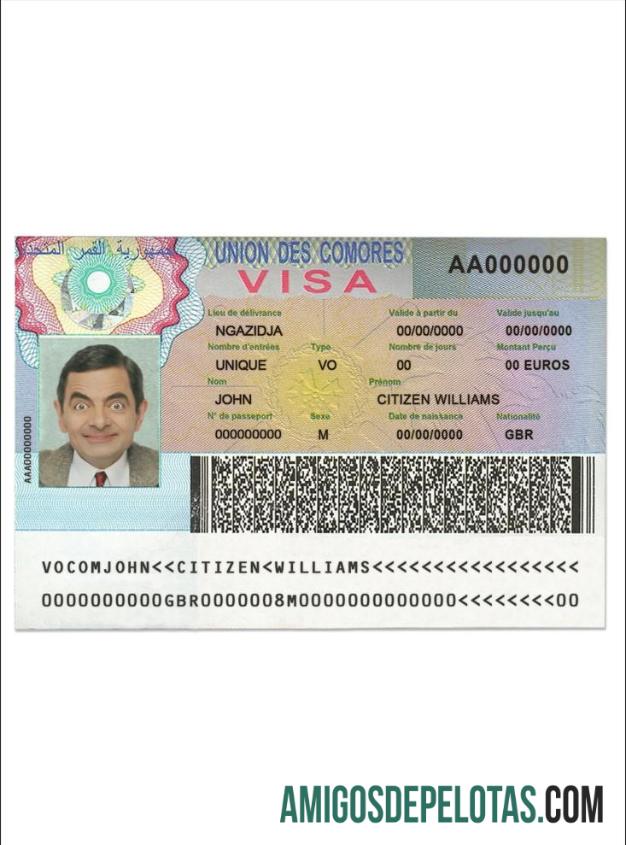 Visto de viagem da União das Comores amostra